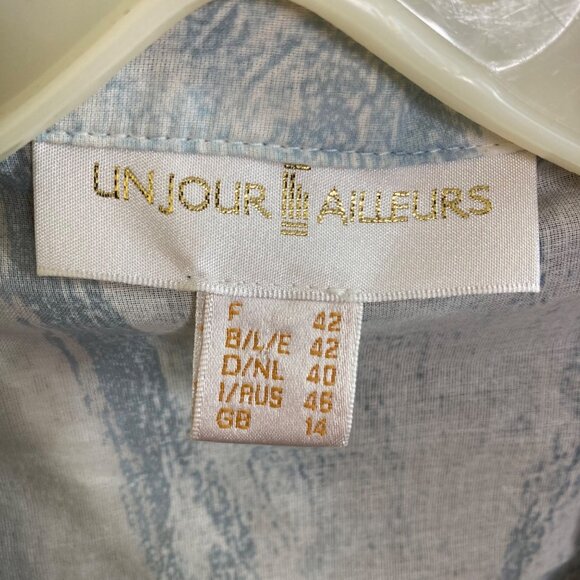 Unjour Ailleurs Blouse Large French 42 Blue White Semi Sheer Lightweight as is - Picture 3 of 13